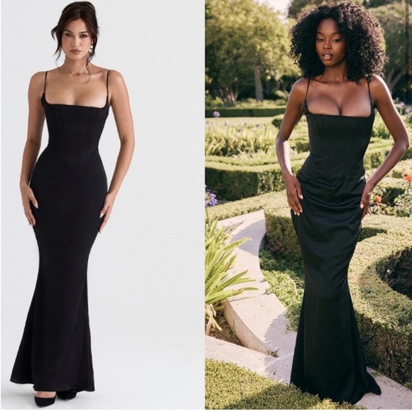 House of CB Dresses & Skirts - NEW House of Cb Dress OLIVETTE Black Satin
Maxi Dress Size Small